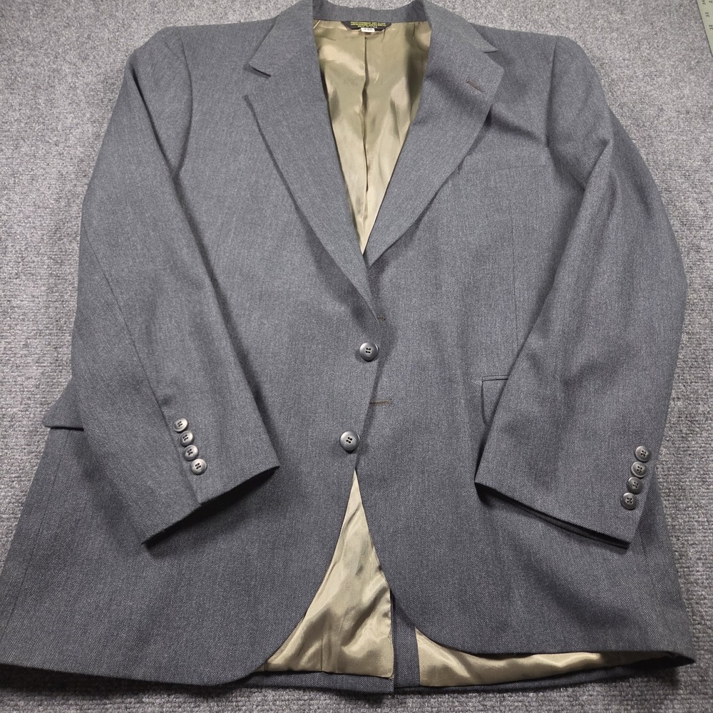 Vintage LL Bean Mens Blazer 44R USA Made Gray Herringbone R579